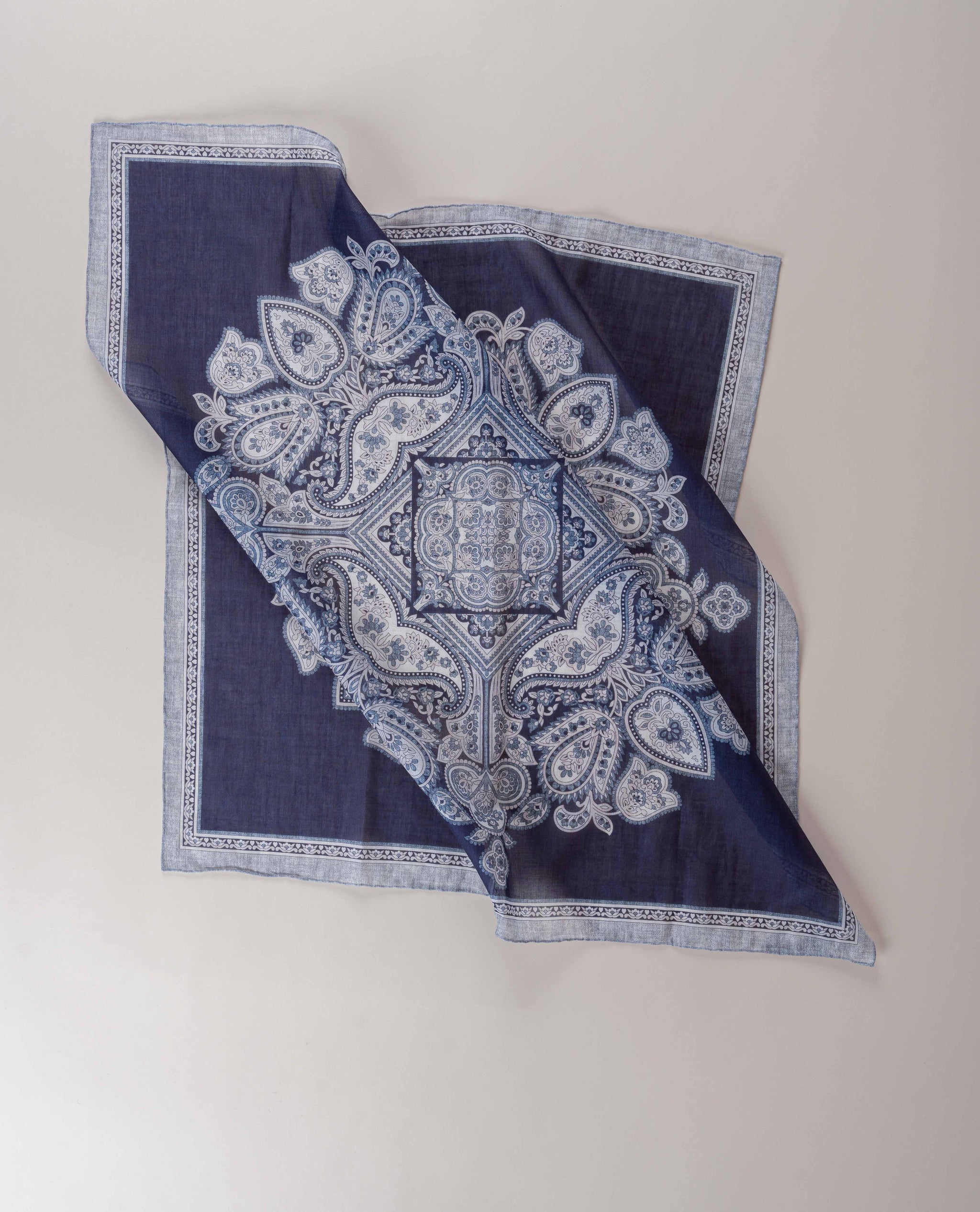 Navy Blue Paisley Cotton Bandana | Paolo Albizzati